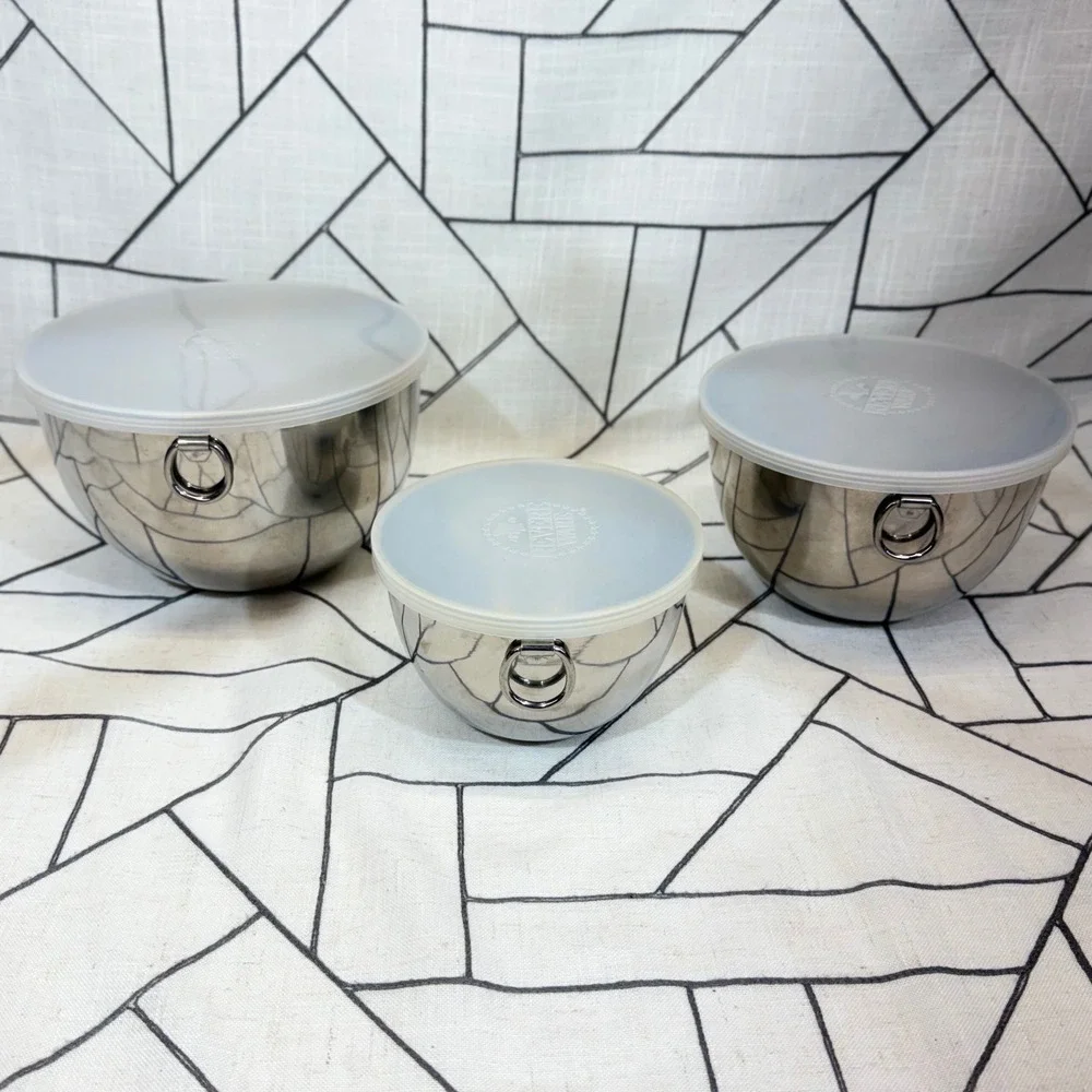 Revere Ware Mixing Bowl Set 3pc Silver Stainless Steel Nesting With Lids